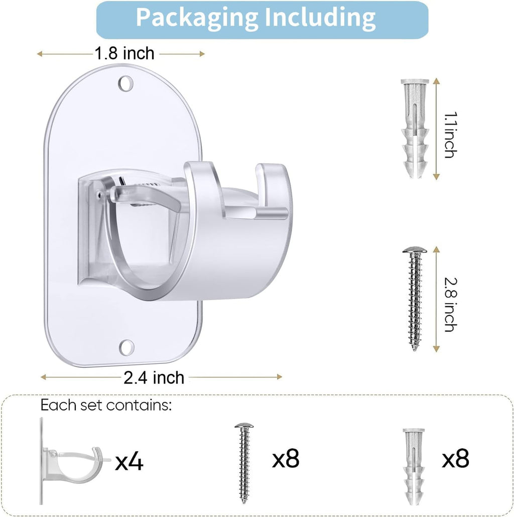 No Drill Curtain Rod Holder Hangers - Self Adhesive Curtain Rod Hook - Upgrade Large No Drilling Plastic Curtain Rod Brackets Renter Friendly Curtain Rod Hanger (4PCS Transparent)