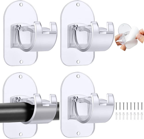 No Drill Curtain Rod Holder Hangers - Self Adhesive Curtain Rod Hook - Upgrade Large No Drilling Plastic Curtain Rod Brackets Renter Friendly Curtain Rod Hanger (4PCS Transparent)