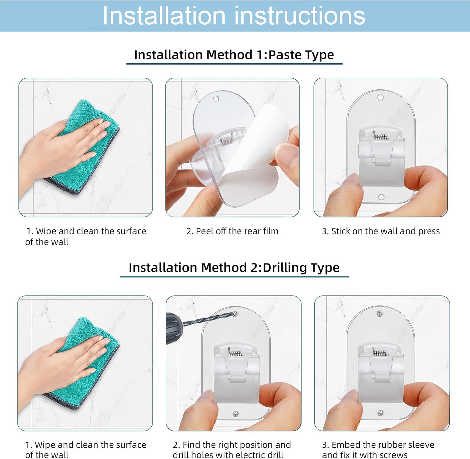 No Drill Curtain Rod Holder Hangers - Self Adhesive Curtain Rod Hook - Upgrade Large No Drilling Plastic Curtain Rod Brackets Renter Friendly Curtain Rod Hanger (4PCS Transparent)