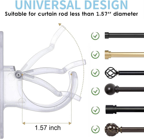 No Drill Curtain Rod Holder Hangers - Self Adhesive Curtain Rod Hook - Upgrade Large No Drilling Plastic Curtain Rod Brackets Renter Friendly Curtain Rod Hanger (4PCS Transparent)