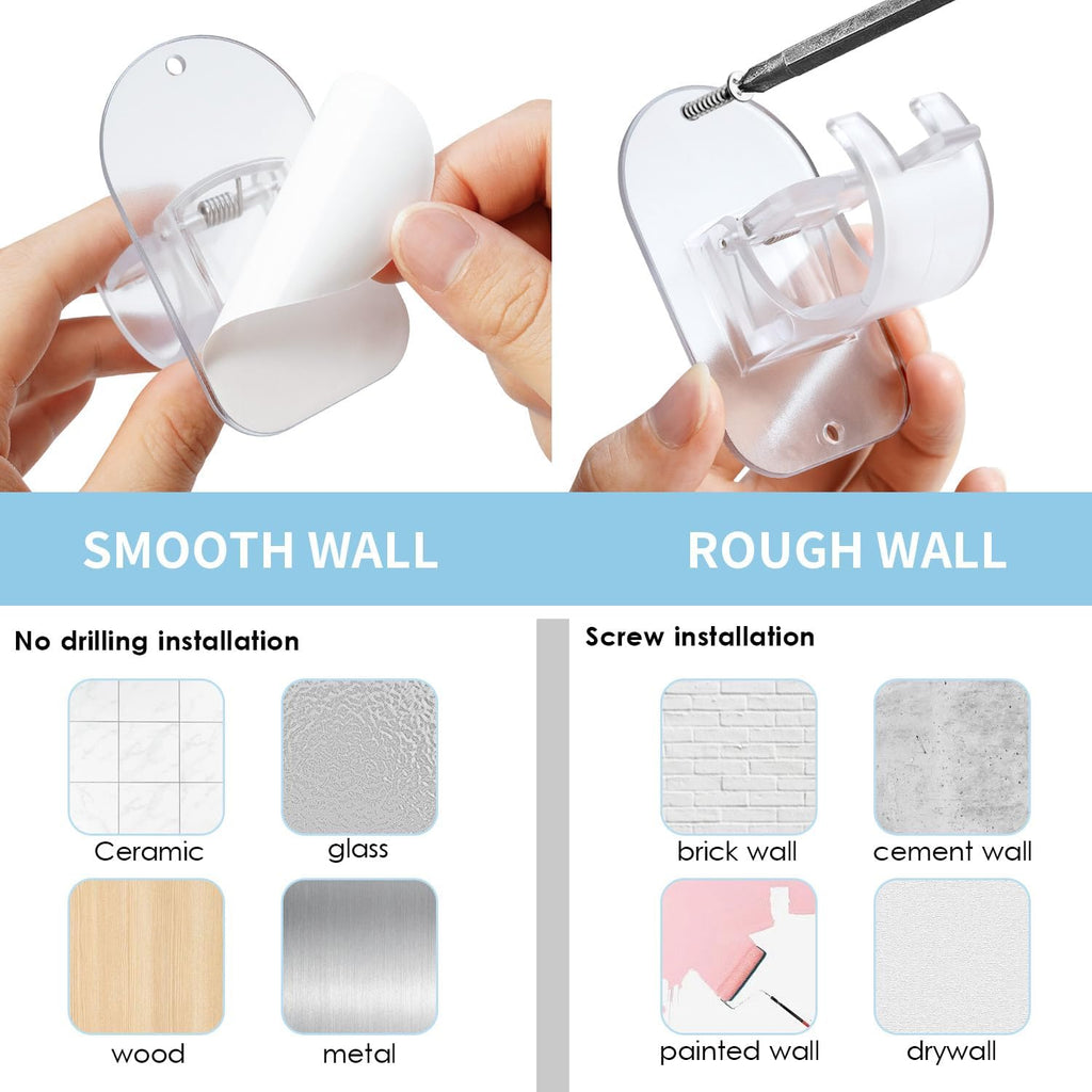 No Drill Curtain Rod Holder Hangers - Self Adhesive Curtain Rod Hook - Upgrade Large No Drilling Plastic Curtain Rod Brackets Renter Friendly Curtain Rod Hanger (4PCS Transparent)