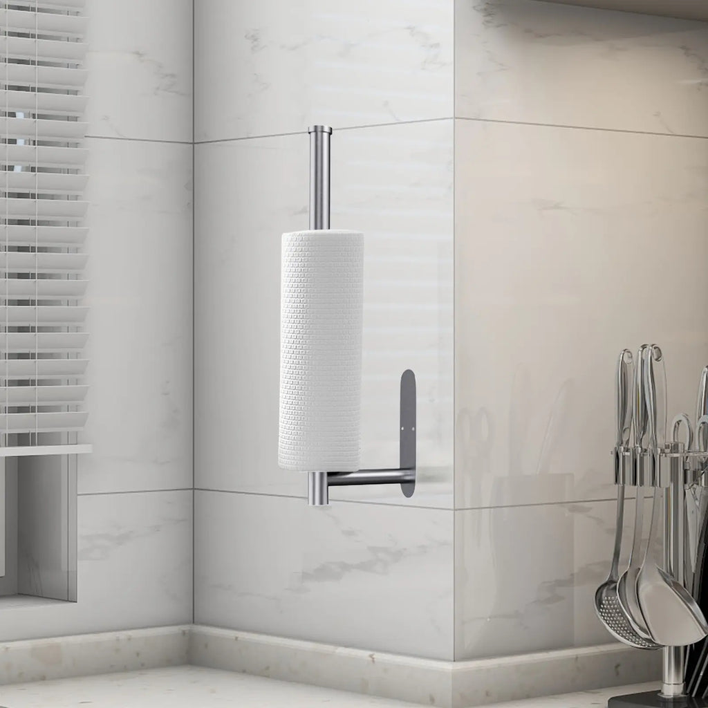 SZHLUX Paper Towel Holder, Self-Adhesive Paper Towel Holder under Cabinet for Kitchen, No Drill Wall Mount-Sus304 Stainless Steel, Space-Saving, Easy Installation for Kitchen, RV & Bathroom-12.6’’ Towel Rack for Rolls, Plastic Wrap & More