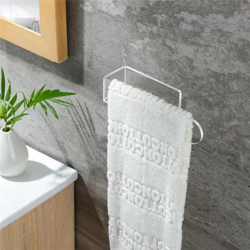 August U Shape Bathroom Acrylic Towel Bar Hand Towel Holder, Self Adhesive Towel Rack For Bathroom Wall Mounted Easy Install Bla